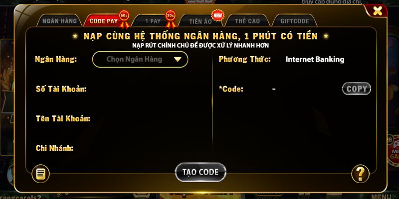 Chi tiết các thao tác nạp tiền Code Pay
