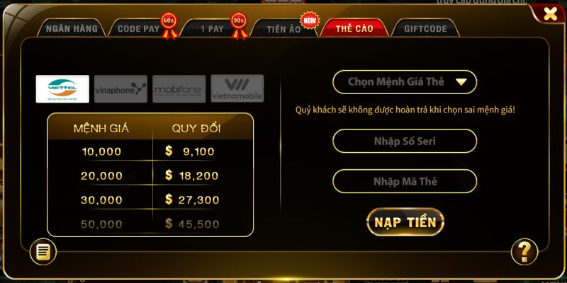 Cách nạp tiền Hit Club bằng thẻ cào các nhà mạng