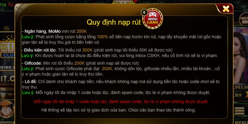 Quy tắc và điều kiện để thực hiện được Rút tiền Hit Club