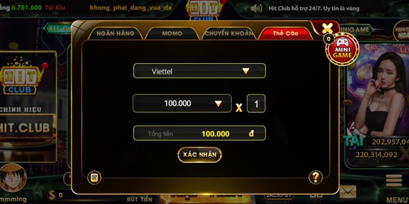 Rút tiền tại cổng cược Hit Club bằng thẻ cào nhà mạng
